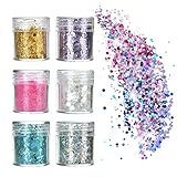 Pretop 6 x Glitzer Make up Set | Glitzer für Musik Festival, Masquerade, Halloween, Party, Weihnachten, Kunst & Handwerk, Körperglitzer | Glitzerpulver | Glitzer Sequin | Chunky Glitter