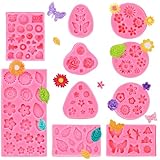 JNEYVIC 10 Stück Silikonform Blume Kerzen Silikonformen Blumen Formen Fondant 10 Stile Backformen Rose Schmetterling Blätter Kleine Gießformen für Pralinen Fudge Kuchen Kekse Schokolade Marzipan