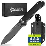 GREIFS® Klappmesser Paxos (Zweihandmesser) aus D2 Stahl mit Buttonlock und Kydexscheide, EDC Messer Outdoor Messer & Survival Taschenmesser, Überlebensmesser, Jagdmesser (TitanBlack)