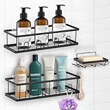 CHEPULA Duschablage ohne Bohren, 3 Stück Premium Duschregal mit Großer Kapazität, Schnell Trocknende Rostfreie Duschgel Halterung Ablage Dusche, Langlebige Shampoo Badezimmer Organizer, Schwarz