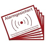 5 Stück Achtung dieses Objekt ist Alarmgesichert in A6 Alarmanlage 14,8 x 10,5 cm Sticker mit UV Schutz für Außen-und Innenbereich