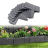 UISEBRT 80Pcs Rasenkante Kunstoff 20m Beeteinfassung Steinoptik Palisade Beetumrandung Mähkante Gartenzaun für Garten Border Blumenbeet, LxH 25x23cm, Anthrazit