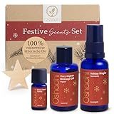 OSHADHI Festive Scents Geschenkset - Raumspray 30 ml - Duftöl 5 ml - Körper Öl 30 ml - Geschenkset Frauen & Männer - Geschenke für Weihnachten - Spa Aromatherapie Set - Naturreine Inhaltsstoffe