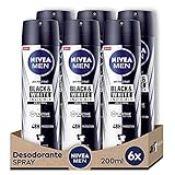 NIVEA MEN Black & White Invisible Original Spray 72h (6 x 200 ml), Deodorant Anti-Pflege für Männer