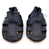 Dotty Fish Ledersandalen für Babys und Kleinkinder – Barfuß, rutschfeste, atmungsaktiv, britische Marke. Sommerschuhe für Jungen und Mädchen – Marineblaue Sandalen 12-18 Monate (21 EU)