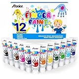 ABEIER Fingerfarben Kinder Ungiftig, Waschfest, 12 x 36ml, Auswaschbar Kleinkinder Fingermalfarben, Kind Farbe für Abdrücke,Sicheres Malzubehör für Kindergarten Schule Frühes Lernen, zu Hause
