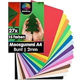 OfficeTree 27x Bögen Moosgummi 2mm - 15 Farben - Moosgummi Platten A4 nicht selbstklebend - Schaumgummi Basteln - Schaumstoff zum Basteln - Moosgummi A4 für DIY Bastelarbeiten