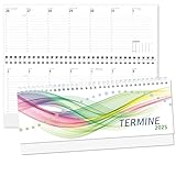 Bürokalender quer 2025 Welle bunt Spiralkalender Schreibtischkalender Tischquerkalender Tischkalender quer Sonn- und Feiertage Rot 1 Woche je 1 Seite 64 Seiten