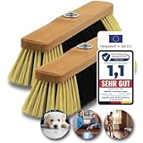 2 x Besenkopf aus Buchenholz - inkl. Metall-Schraubgewinde - robuster Zimmerbesen für innen - Stubenbesen aus Holz - ca. 30 cm breit - universell passend