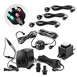CLGarden Springbrunnen Pumpe mit LED Beleuchtung 3X RGB Multicolor LED Ring Dämmerungssensor Teichpumpe 1300l/h Wasserspiel Gartenbrunnen Bachlauf