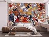 Öl-Saxophon-Band 3D Tapete Poster Restaurant Schlafzimmer Wohnzimmer Sofa TV Dekorative Wand-300cm×210cm