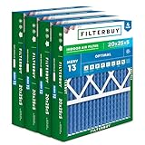 Filterbuy 20 x 25 x 5 Luftfilter MERV 13 Optimale Verteidigung (4er-Pack), plissierte HVAC AC Ofen-Luftfilter für Honeywell FC100A1037, Lennox X6673, Träger und mehr (tatsächliche Größe: 50 x 62 x 10
