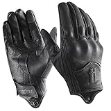 Harssidanzar Herren Winter Warm Goatskin Leder Touchscreen Motorrad Handschuhe GM041EU, Schwarz (Fleecefutter), Größe XL