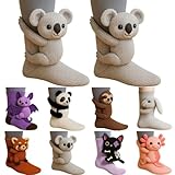 3D-Stricksocken Mit Tieren, Handgehäkelte Tiersocken, Doppellagige Baumwolle, Warme Umarmung Kuschelsocken Herren Halloween Kuschelsocken Weihnachten Mädchen Männer Lang Warme Damen Rüschen