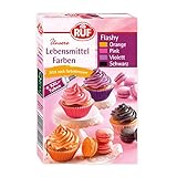 RUF Lebensmittel-Farben Flashy, 4 XXL Tuben in Orange, Pink, Violett, Schwarz, zum Färben von Teigen, Joghurt, Eis und Torten-Cremes, 4 x 20g