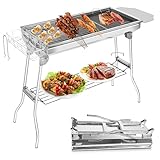 TEOV Holzkohlegrill 100x33.5x70cm, Edelstahl Holzkohle BBQ Grill, Faltbarer Tragbarer Barbecue Grill für für Draußen, Terrasse, Camping, Party