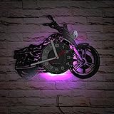Smotly Vinyl-Wanduhr, Motorradform, schwarze Wanduhr mit LED-Nachtlicht, dekorative Wanduhren für Wohnzimmer, Geschenk für Wohnkultur (mit Lichtern)