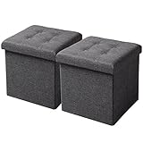 WOLTU 2er Set Sitzhocker mit Stauraum Sitzwürfel Sitzbank Faltbar Truhen Aufbewahrungsbox, Deckel Abnehmbar, Gepolsterte Sitzfläche aus Leinen, 37,5x37,5x38CM(LxBxH), Dunkelgrau