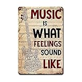 Ymyoo Metallschild Bass Gitarre Music Is What Feelings Sound Like Bass Gitarre Vintage Gitarre Wandkunst Geschenk für Gitarre Gitarre Kunst Handmade Store Für Home Decor 30,5 x 40,6 cm