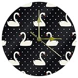 EZIOLY Acryl-Wanduhr, weißer Schwan, 25,4 cm, leise, nicht tickend, Quarz, batteriebetrieben, unskaliert, runde Wanduhren, dekorativ für Zuhause, Büro, Schule