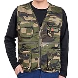 Herren Anglerjacke mit mehreren Taschen Leicht Ärmellos Sommer Camping Wandern Training Fotografie Outdoorbekleidung Baumwollmischung Strapazierfähig, camouflage, XL