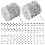 Gliederkette 2 STK 5m Basteln Gliederkette 2.4mm Kette DIY Jewellery Chain Link Chain Silber mit 30 Karabinerverschluss und 60 Sprung Ringe Edelstahl Kabel Gliederkette für DIY Schmuckherstellung