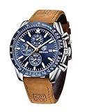 BENYAR Uhren Herren Analog Quarz Chronograph Herrenuhren Wasserdicht Leuchtende Datum Braun Lederband Armbanduhr Lässig Business-Kleid Uhren fur Männer Klassische Elegantes Geschenk