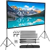 Trintion 100' Leinwand Beamer mit Ständer,Tragbare HD 4K Faltbare Projektionsleinwand Faltenfrei Rückseite Front 16:9, 160° Betrachtungswinkel, Leinwand mit Stativ