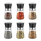 Shoze Gewürzmühle 6er Set Manuelle Plastik Salz und Pfeffermühle Set Transparent Keramikmahlwerk mit Abdeckung für Gewürzmahlen (Kunststoffkappe 180ML)