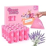 Ninsetinsoe Rosa Biologisch abbaubare Hundekotbeutel mit Halter-256 große Kotbeutel, Maisstärke gemischt kompostierbare, extra dicke starke auslaufsichere Kotbeutel für Hunde