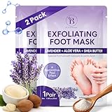 Fußmaske (2 Paar), Foot Peeling Mask & Fussmaske mit Lavendel & Sheabutter, Exfolierende Hornhaut Socken & Hornhautentferner Socken, Feuchtigkeitsspendende Foot Mask für Damen & Herren, Einheitsgröße