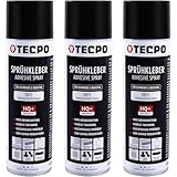 TECPO 1K Sprühkleber 3x 500ml Spray Kleber für Dachhimmel Schaumstoff, Wolkenhimmel und Akustikpaneele Klebespray transparent bis 110°C Hitzebeständig