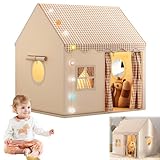 KOAVAE Kinderspielzelt Spielzelt für Kinder, LED-Lichtern, Kinderspielhaus, Prinzessin Zelt mit Fenstern, Mädchen & Jungen ab 3 Jahre, Kinderzimmer Dekor, Spielzelt für Drinnen (Khaki)