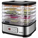 YASHE GGJ-261B Dörrautomat mit LED-Display, Temperaturregelung 35-70°C & 72-Stunden-Timer, 5 höhenverstellbaren Tabletts, Dörrgerät für Obst und Gemüse, 240 Watt, BPA-frei