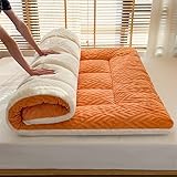 Ultraweiche, flauschige Doppelbett-Matratze, tragbar, faltbar, Futon-Matratze, für alle Jahreszeiten, atmungsaktiver Matratzenschoner, dicke Schlafmatte, volle Größe, Orange