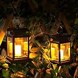 Solar Laterne Außen mit LED Kerze, 2 Stück Solarlaterne für außen, Wasserdicht Solar Solarlampen mit Kerzen für Draußen, Hängend Led Solar Laterne mit Kerzen für Balkon Patio Garten Terassen Deko