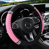 Lenkradbezug,Universalgröße 37-38CM Anti Rutsch Lenkradabdeckung,Bunte Glitzernde Kristall-Strasssteine, Auto-elastischer Lenkradschutz für Damen und Mädchen, Autozubehör für die meisten Autos (Pink)