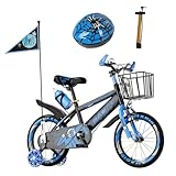 Habib Gruppe Kinderfahrrad Jungenfahrrad 14 Zoll ab 3 Jahre – mit LED Stützrädern, Korb, Klingel & GRATIS Helm & Pumpe, Vorderradbremse (Blau)