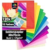 OfficeTree 120 Blatt Seidenpapier 50x70 cm - 12 Farben - 17g/m² - Seidenpapier Bunt zum Basteln - Seidenpapier Verpackungsmaterial für Geschenktüten - Seidenpapier Verpackung - Seidenpapier groß