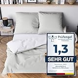 Wolkenfeld Bettwäsche 135x200 grau weiß - kuschelig weich & bügelfrei - 2teilig - ÖKO-TEX Zertifiziert - 1x Bettbezug + 1x Kissenbezug 80x80 - Winter Bettwäsche
