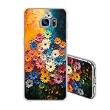 JEZSTHAI Kompatibel mit Samsung Galaxy S7 Edge Hülle Silikon Gel Klar Durchsichtige Weiche Stoßfeste Kratzfeste Schlank Schutzhülle Vintage Blumen Muster Transparent Handyhülle
