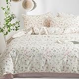 Freyamy Blumen Bettwäsche 135x200cm 2teilig Baumwolle Beige Rosa Bunt Floral Blätter Pflanzen Bettwäsche Blumenmuster Mädchen Bettbezug mit Reißverschluss und Kissenbezug 80x80cm