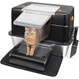 Vivifying Katzenklo Edelstahl mit Deckel, XL Leicht zu Reinigen und Geruchsresistent Katzentoilette Edelstahl, Rostfreier Stahl Katzenklo mit Pedals, Schaufel und Matte (Schwarz)
