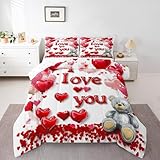 Erosebridal Jubiläums-Bettwäsche-Set für Jungen und Mädchen, King-Size-Bett, romantisches Valentinstags-Bettwäsche-Set für Paare, romantische Rosendaunen-Bettdecke für Hochzeit, Valentinstag,
