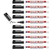 edding 400 Permanentmarker - schwarz - 10 Stifte - feine Rundspitze 1 mm - wasserfest, schnell-trocknend - wischfest - für Karton, Kunststoff, Holz, Metall, Glas