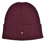 Tommy Hilfiger Strickmütze Mütze Flag Twisted Yarn Beanie Baumwolle Kaschmir Weinrot Rot Melange One Size