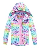 CAMLAKEE Mädchen Regenjacke Gefütterte Kinder Softshelljacke Übergangsjacke Warme Jacke Gedruckt Winterjacke Rosa DE: 146-152 (Herstellergröße 150)