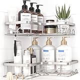 Kitsure Duschablage Ohne Bohren - 2 Stücke Rostfreies Duschgel Halterung Ohne Bohren Duschablage Ecke Mit 4 Haken Seifenschale Und Rasiererhalter, Langlebiges Duschregal Ohne Bohren, Sliver