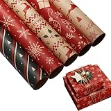 Rrlihjgu Weihnachtsgeschenkpapier - 5 Stücke Geschenkpapier Weihnachten | Festliches Einwickelpapier Für Geburtstag Feiertage Party Zuhause Kollegen Familie Freunde