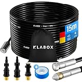KLABOX Rohrreinigungsschlauch 15m | Kärcher Rohrreinigungsschlauch für Karcher K2-K7, Lavor, Bosch, Parkside und weitere Marken | Inklusive 3 Adapter, 2 Düsen, 1 Tasche und 1 Teflonband